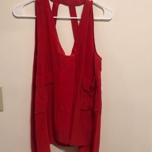 BCBG red silk blouse